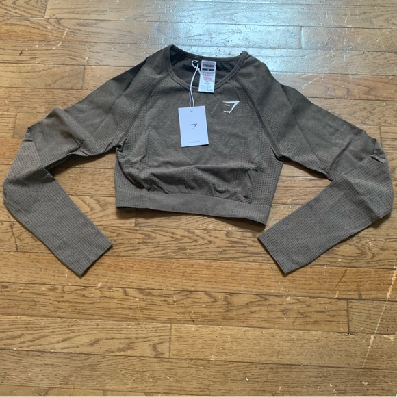 Gymshark Womens Vital Seamless 2.0 Long Sleeve Crop Top | S,M | Brown Marl NEW!! - Picture 4 of 12